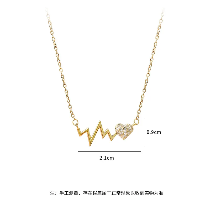 BOTU Creative Heart-Shaped Wavy Necklace Female Peach Electrocardiogram Pendant Gift Jewelry for Women Drop Shipping | Украшения и