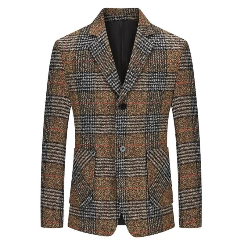 2021 new men's suit middle-aged fashion urban style casual plaid jacket coustume homme рабочий костюм мужской летний костюм мужс