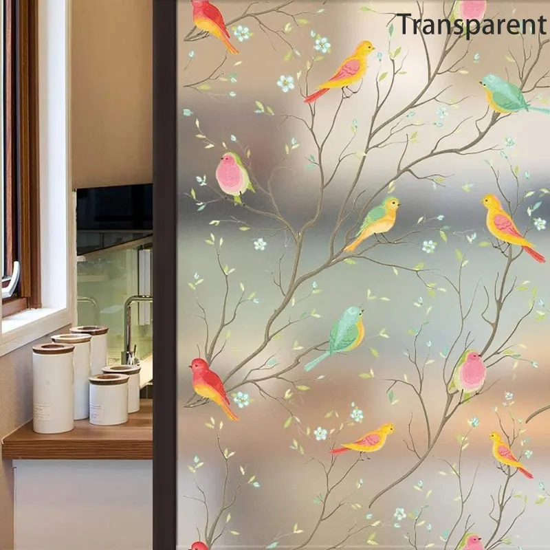 3D матовая пленка для окон неклейкая с птицами декоративная виниловая стекла