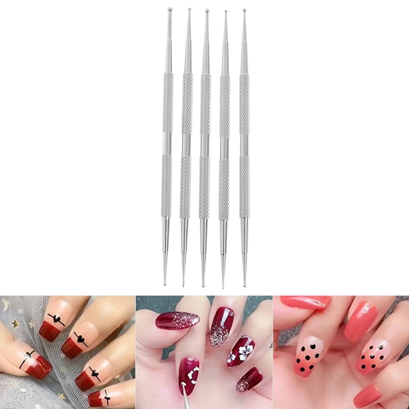 

5PCS Nail Art Dotting Pen Dual End Stainless Steel Design Painting Picking Dot Rhinestones Crystal Gems Acrylic Manicure Tools