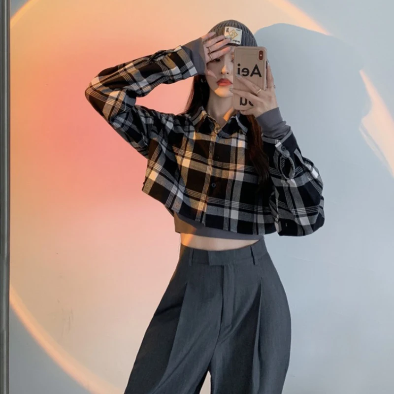 

Plaid Shirt Women's Spring and Autumn Long Sleeve Shirt Coat 2021 New Korean Style Loose All-Matching Western Style Short Top