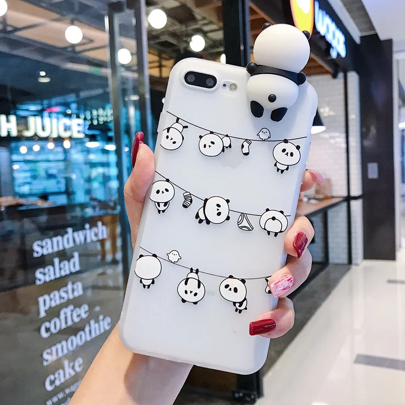 white 3 Забавный мультяшный чехол для телефона с пандой для iphone X XS чехол для MAX XR для iphone 7 6s 8 plus милый чехол кукла подставка поддержка мягкий чехол s Capa - Цвет: white 3