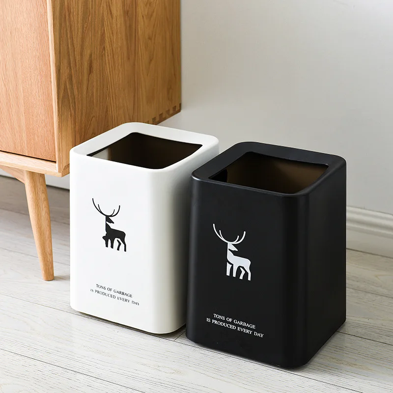 

Квадратная двухслойная мусорная корзина, кухонная бытовая гостиная, спальня, принадлежности для уборки, модная офисная корзина для хранени...