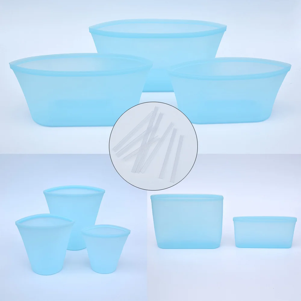 8Pcs Blue Set TETOU силиконовые контейнеры для хранения продуктов герметичная миска для свежей еды многоразовый закрывающийся мешок для фруктов и овощей с уплотнительными зажимами Прямая поставка - Цвет: 8Pcs Blue Set