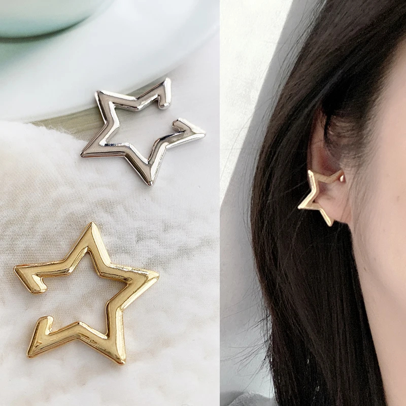 Цельные серьги-клипсы с метеоритами без циркония геометрические украшения