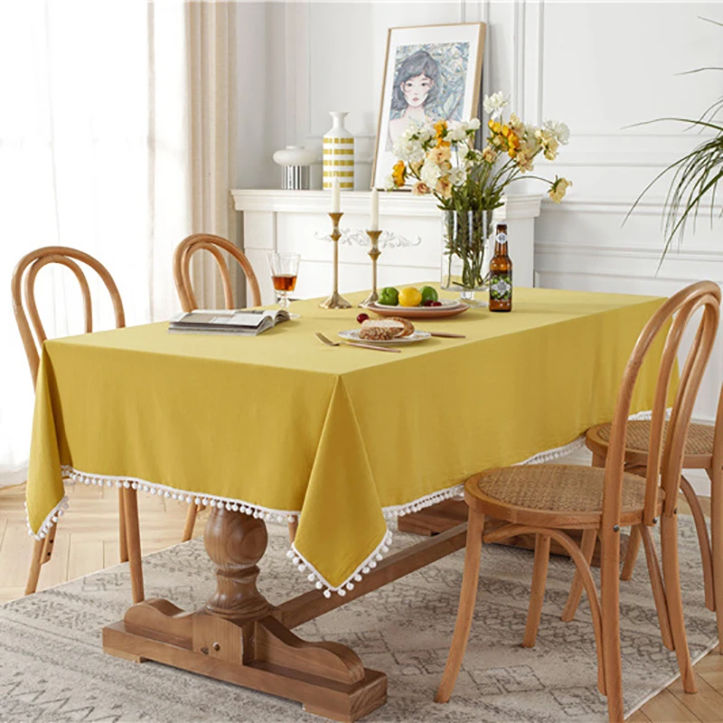 

Modern Simple Solid Color Tablecloth with Tassels Cotton Tablecloth Country Wedding Decoration for Table Cloth Rectangular