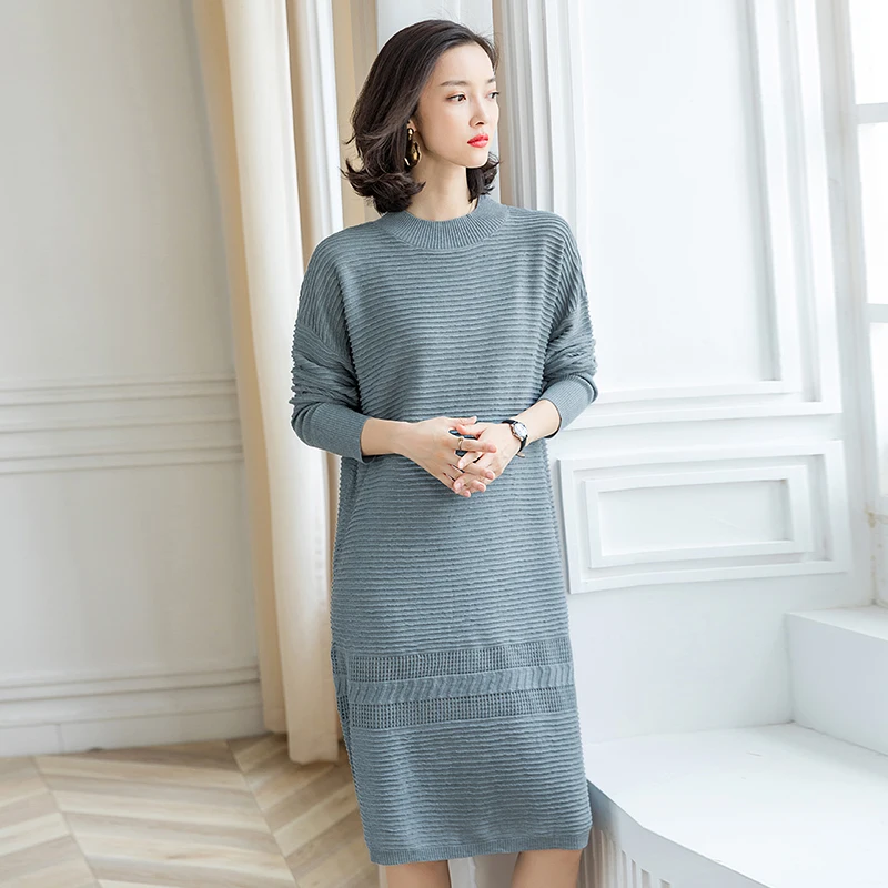 Женское вязаное платье-свитер Элегантное Длинное Платье-пуловер высокого