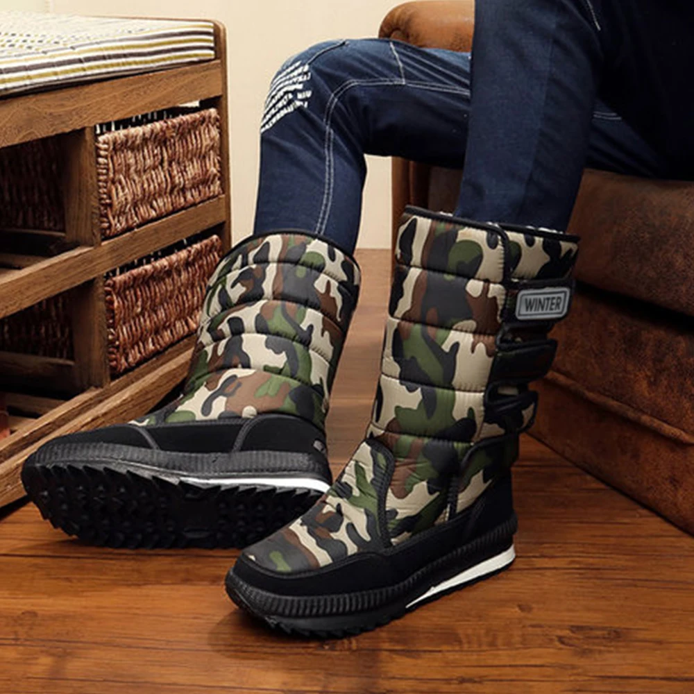 2019 г. Зимние мужские камуфляжные ботинки Водонепроницаемая меховая плюшевая