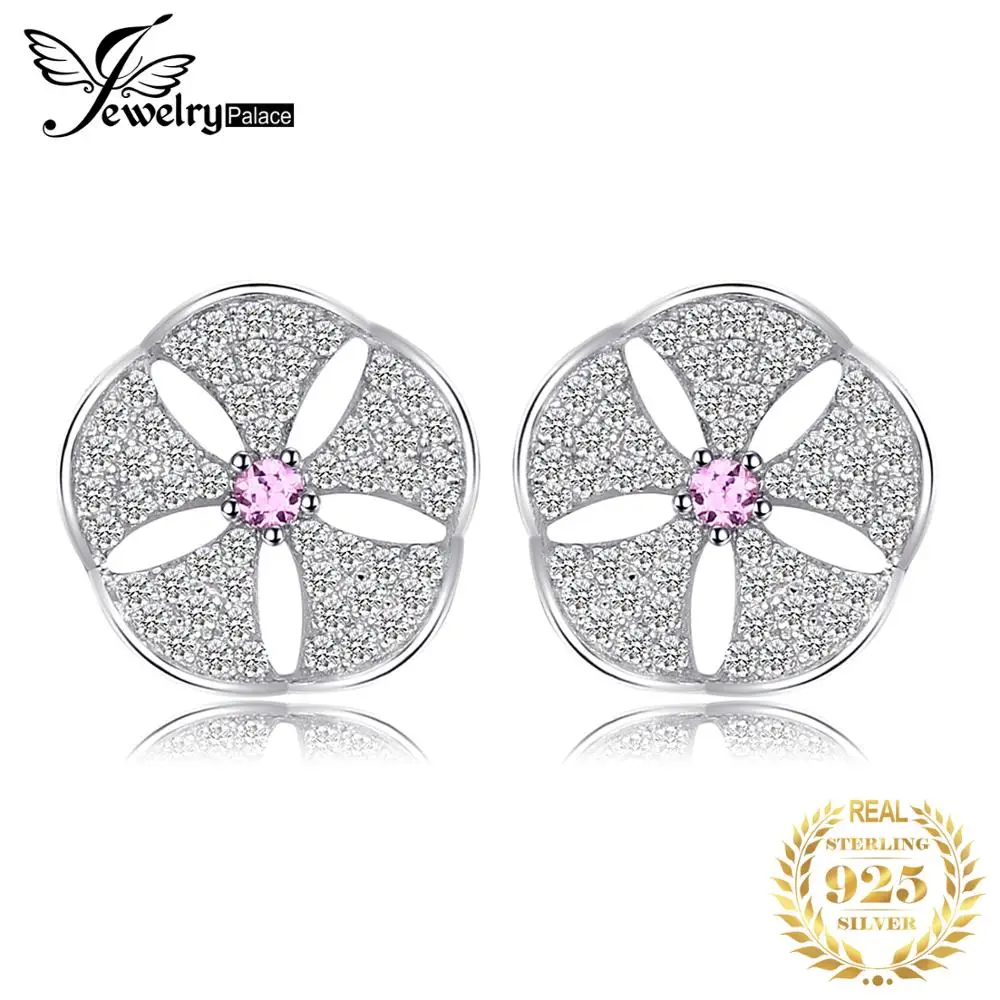 JewelryPalace цветы создано розовый сапфир кубического циркония серьги 925 серебро подарки для Для женщин Модные украшения