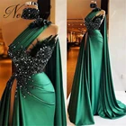 Вечернее платье с перьями от кутюр, зеленое вечернее платье, длинные платья для выпускного вечера в арабском Дубае с юбкой-годе, африканские женские вечерние платья на заказ, 2021