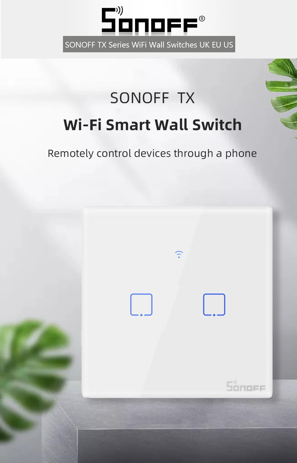 Интеллектуальный выключатель света SONOFF T2 ЕС/Великобритании партии 1/2/3 Wi-Fi настенный Панель розетка для управления светом 433 МГц RF/сенсорный экран/eWelink Беспроводной дистанционного Управление Google Home Alexa