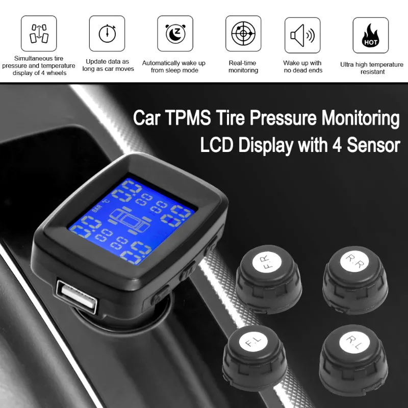VODOOL автомобильный TPMS система контроля давления в шинах прикуриватель цифровой ЖК-дисплей сигнализация давления в шинах с USB Автомобильное зарядное устройство