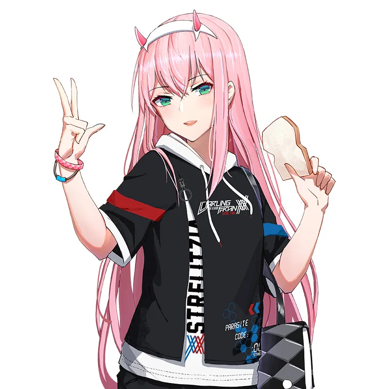 Футболка с капюшоном DARLING in the FRANXX ZERO TWO свободная летняя футболка короткими