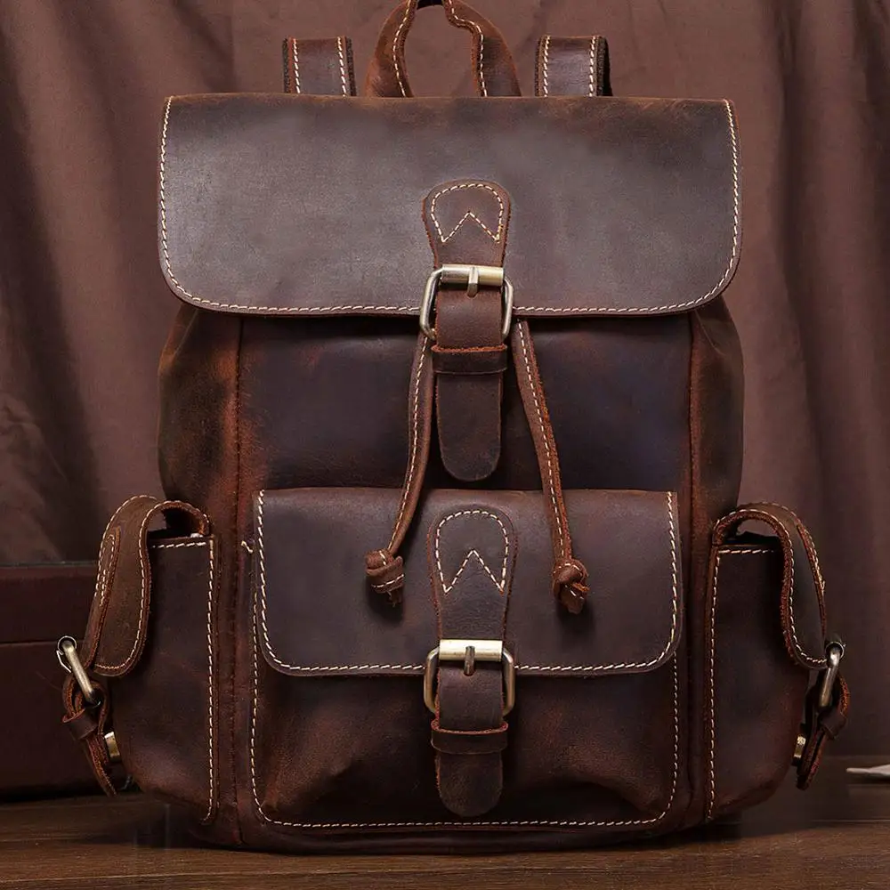 

Crazy Horse Cowhide Men Backpack Hot New Multifunction School Bags Retro Knapsack Male Computer Bag Large Shopping Travel Bag