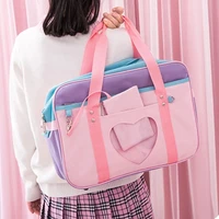 japanese preppy style pink shoulder school bags for women girls canvas large capacity casual luggage organizer handbags totes