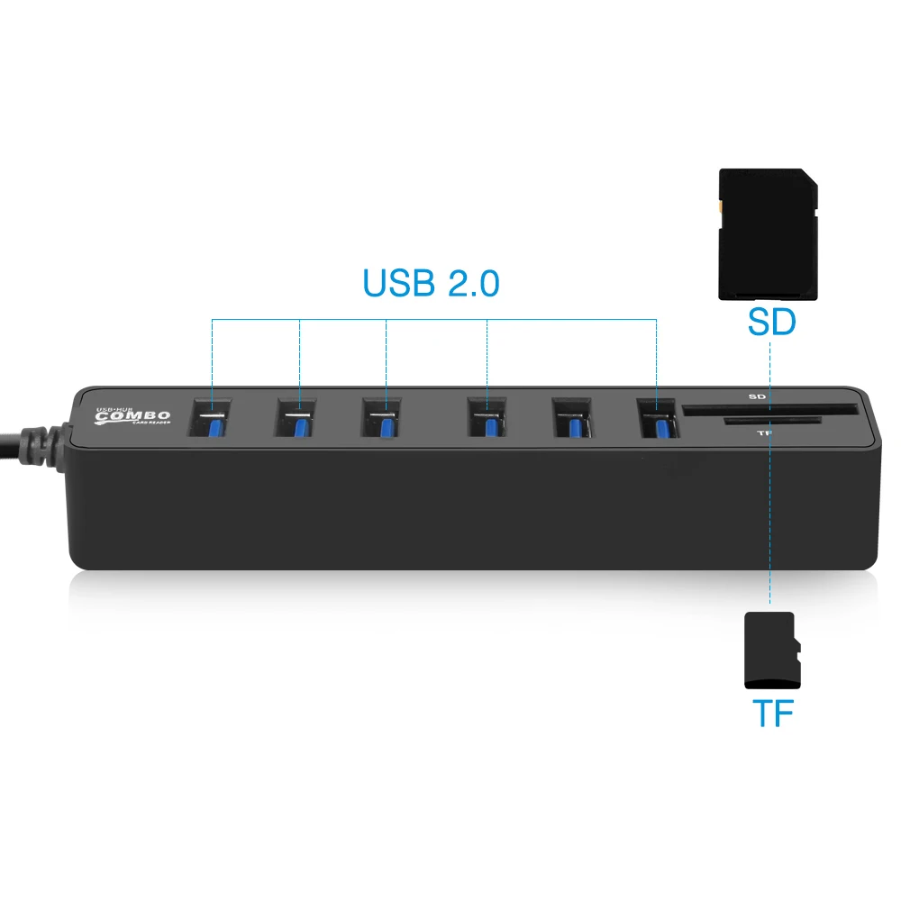 JDL HSD8 Combo 3/6 портов 2 0 Micro Card Reader SD/TF High Speed Multi USB Splitter Hub Combo|USB-хабы| |