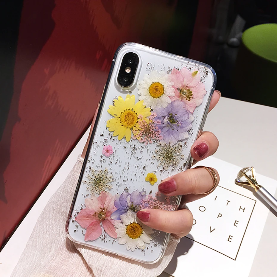 

Qianliyao Dried Flower Silver foil Clear Phone Cases For iPhone 12 11 Pro Max XS Max XR X 6 6S 7 8 Plus SE Soft Silicone Cover