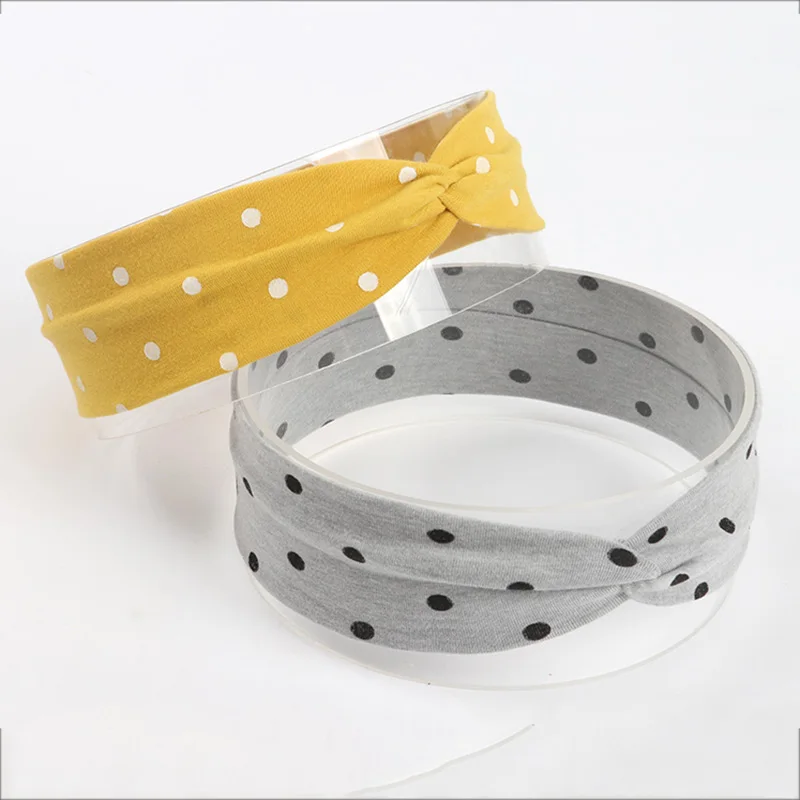 Повязка на голову для девочек детская эластичная хлопковая повязка в горошек с