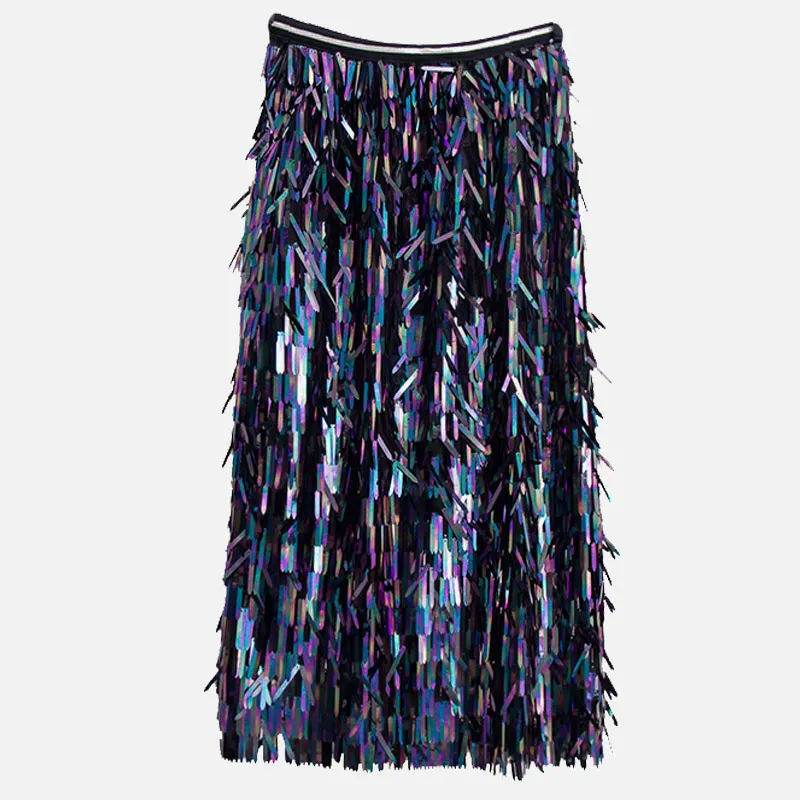 Женская юбка карандаш с блестками Повседневная однотонная черная вечерние