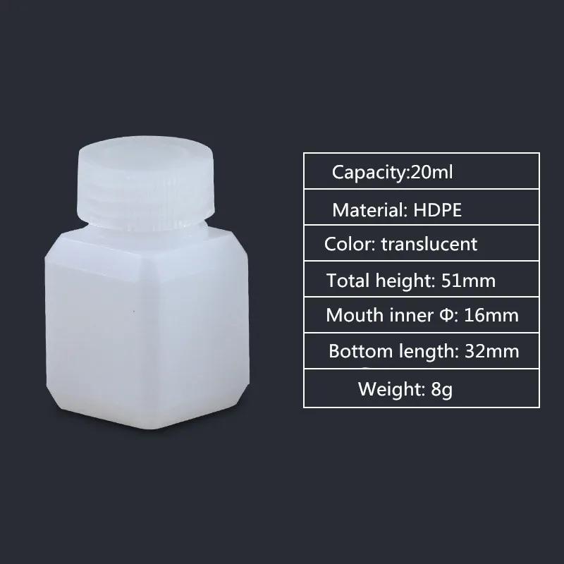 20ML square Пустой из ПВП бутылка узкий рот твердый пластиковый контейнер для жидкости, лосьона, косметической упаковки бутылки пищевой - Цвет: 20ML square