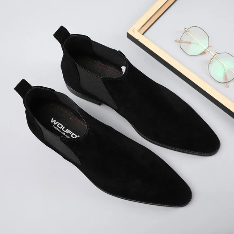 

West Chelsea Boots 100% Genuine Leather High Quality Vintage Men Boots Elastic Band Ankle Boots Handmade High Top Shoes Men G160