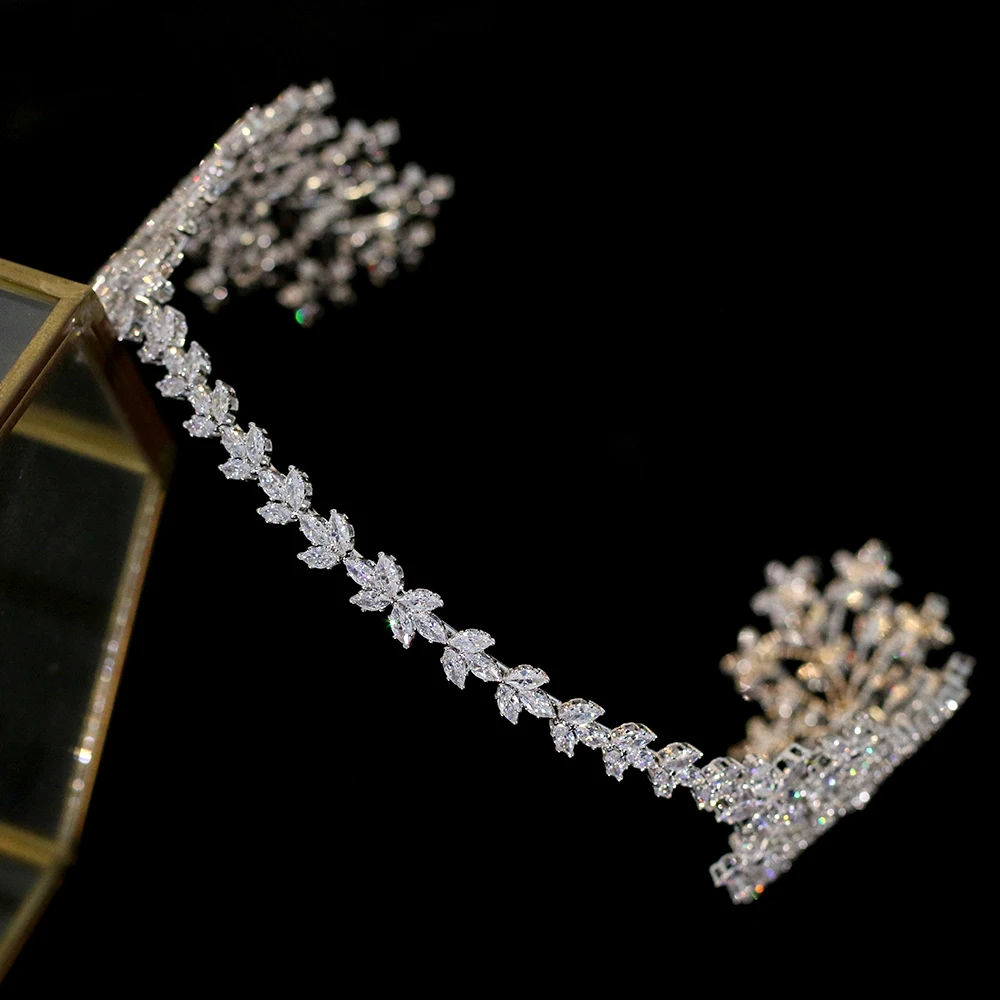 Luxury wedding hair band wedding hair accessories silver bride crystal headdress handmade ethnic headdress zirconia crown