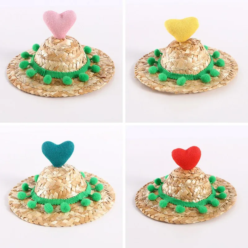 

Pet Cats And Dogs Summer Woven Sunshade Straw Hat Love Ball Ball A Variety Of Colors To Choose Pet Supplies