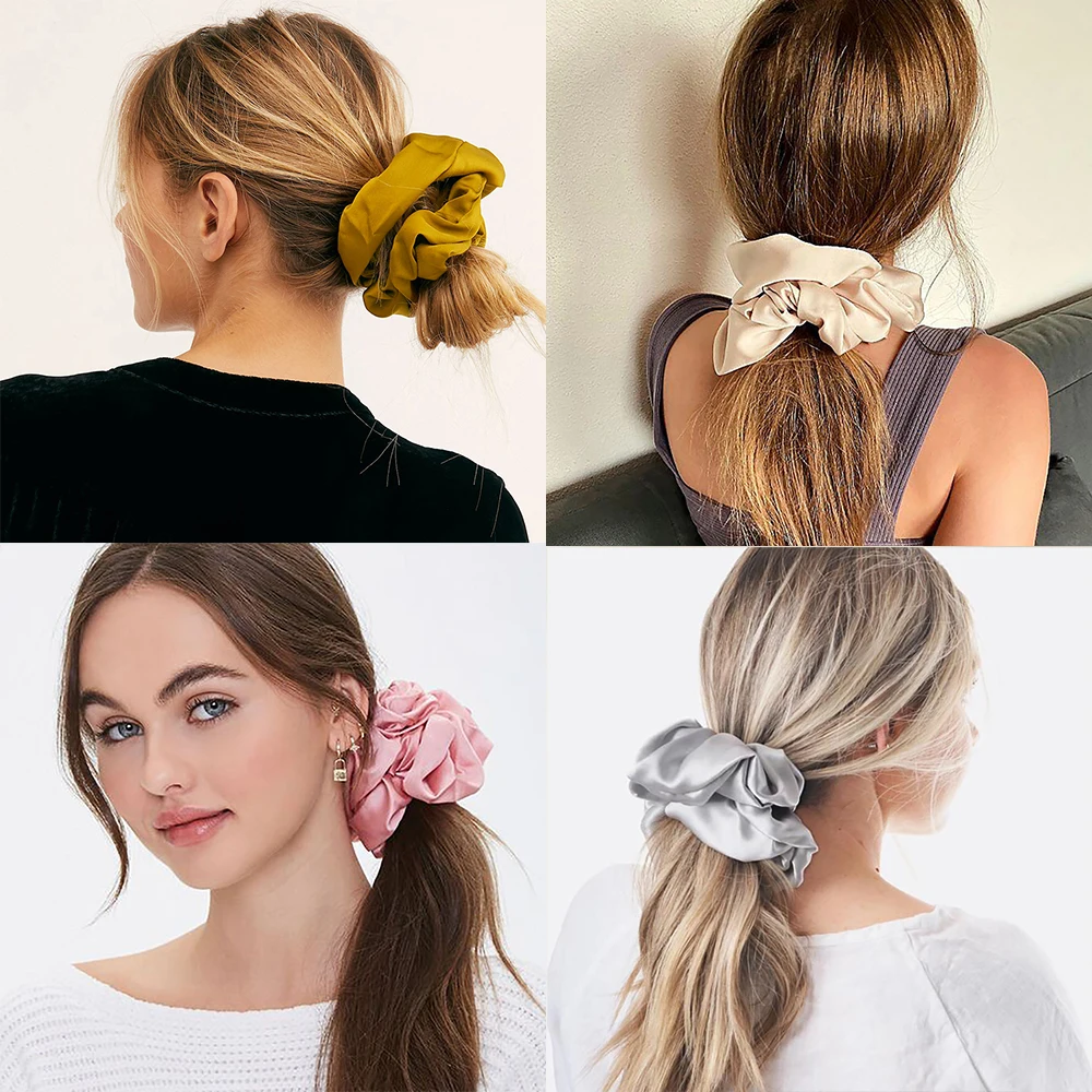 

Oversized Stain Hair Scrunchies Women Silk Scrunchie Elastic Hair Bands Girls Headwear Donut Grip Loop Ponytail Holder