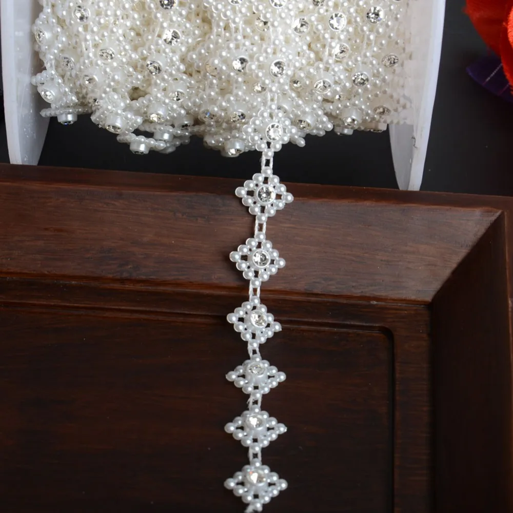 BOLIAO 1 Yard 13mm (1/2&quot) Width ABS Imitation Pearl Beads Chain Trim and 5mm Round Rhinestones Wedding Party Decoration R2062 | Дом и сад