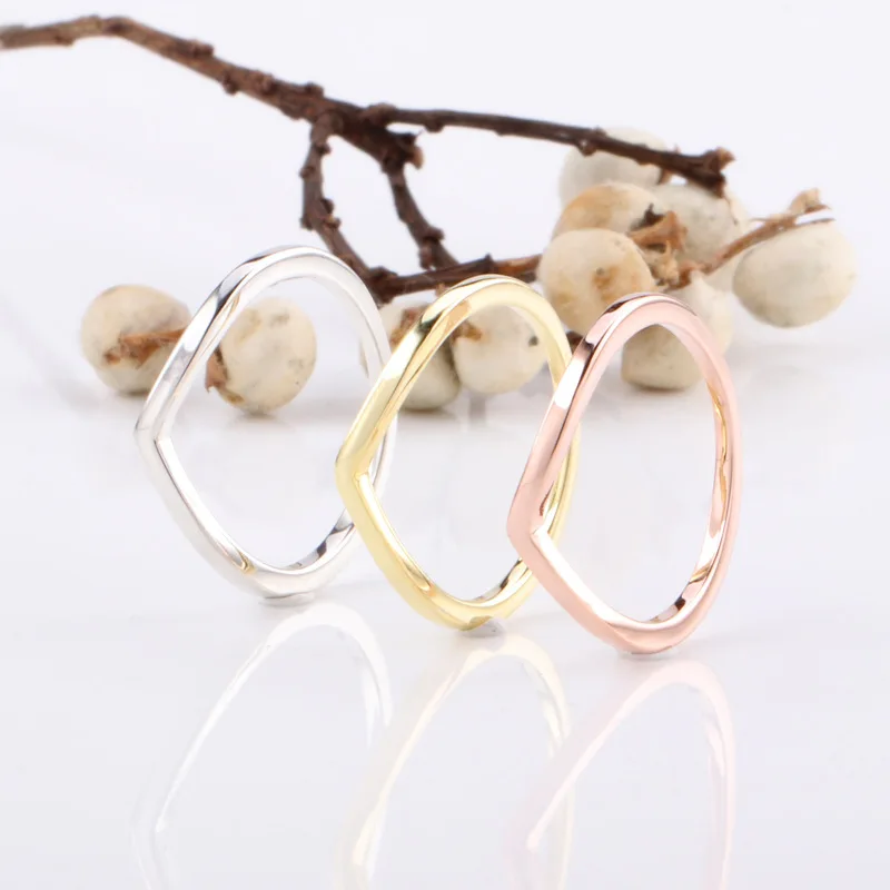 

Hot Genuine 925 Sterling Silver Wish Bone Ring Set With Crystal Stack Rings For Women Wedding Party Gift Fashion Jewelry