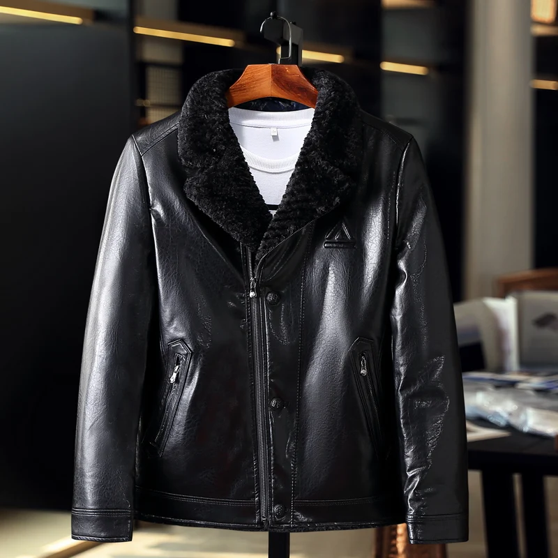 Мужская куртка на утином пуху из искусственной кожи зимняя размера плюс M-3XL 2019 |