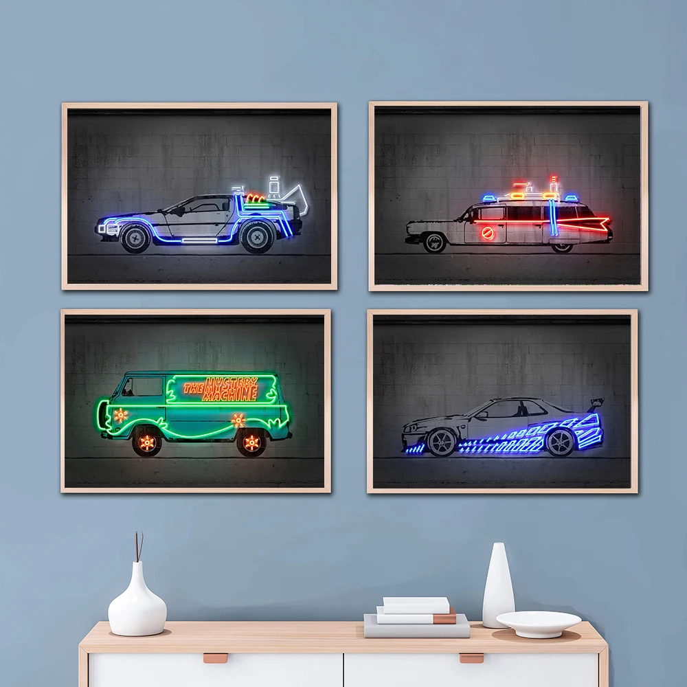 

Neon Vehicle Ghostbusters Art Print Posters Modern Street Graffiti Cools Car Wall Canvas Pictures Boy Room Gifts Decor No Frame
