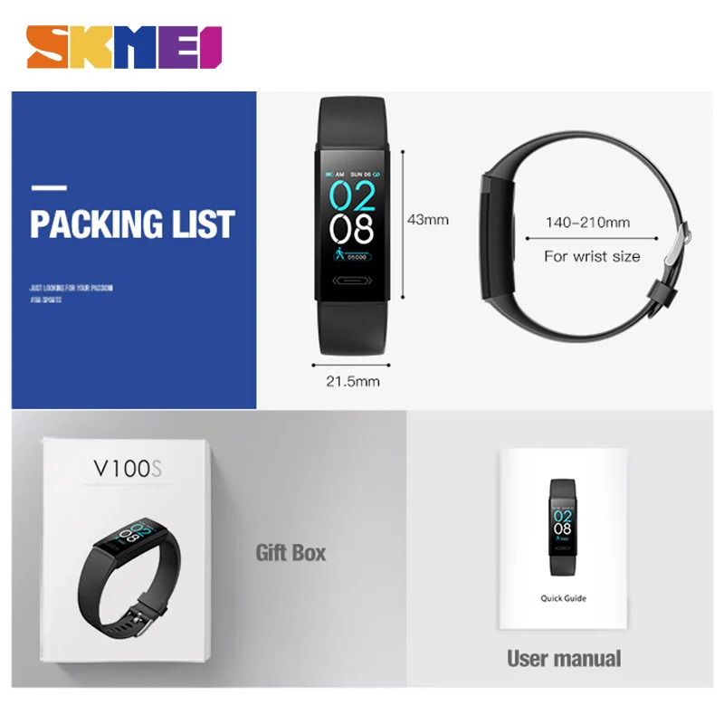 SKMEI сенсорный Экран IPS Дисплей смарт-браслет монитор сердечного ритма во время