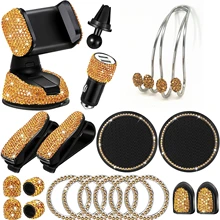 Phone Holder in Car Accessories Golden Yellow Set USB Charger Bling Automobiles Interior Women Decorations Glitter Rhinestone Phone Holder in Car Accessories Golden Yellow Set USB Charger Bling Automobiles Interior Women Decorations Glitter Rhinestone