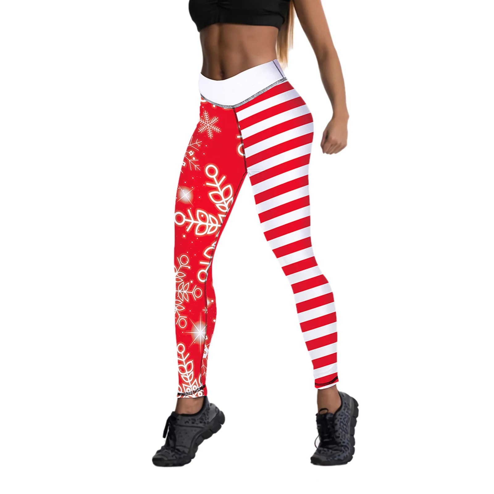 

Women Christmas Leggings, Fashion Snowflake Stripes Print High Waist Skinny Workout Athletic Pants