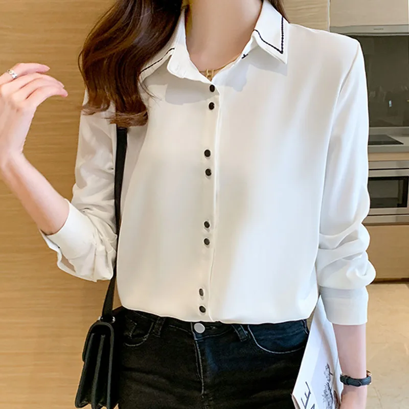 Женская шифоновая блузка на пуговицах Повседневная однотонная элегантная