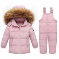 down real fur hooded duck down jacket for girls warm kids snow suit children 2 5t coat snowsuit winter clothes boys clothing set