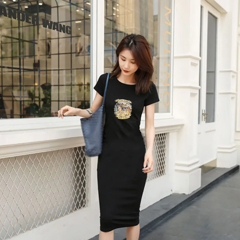 С изображением котенка платье карандаш милые летние камуфляжные облегающее