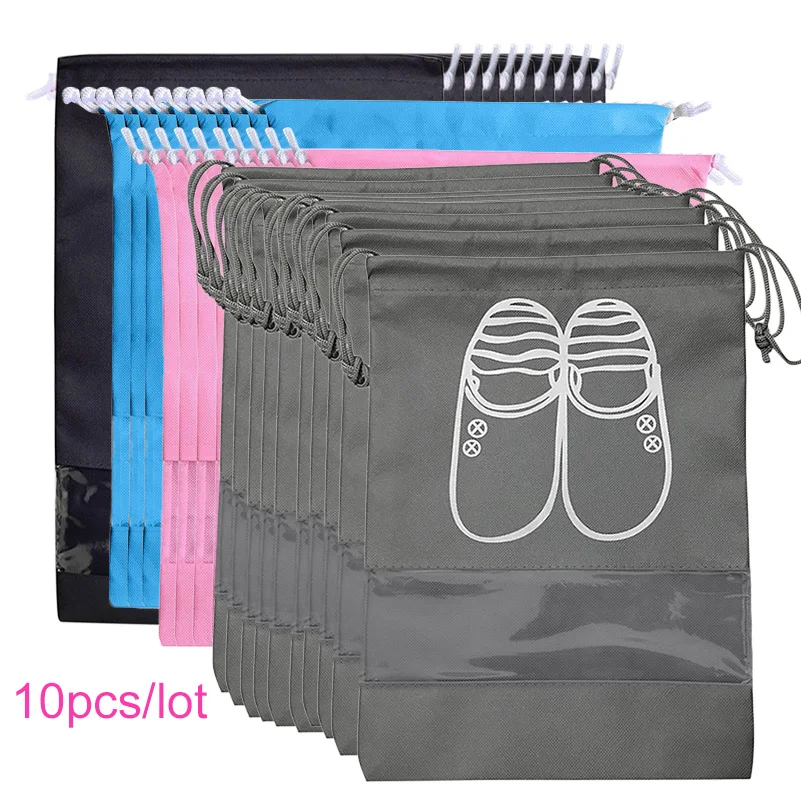

Shoes Storage Bag Closet Organizer Non-woven Travel Portable Bag Waterproof Pocket Clothing Classified Hanging Bag 10pcs