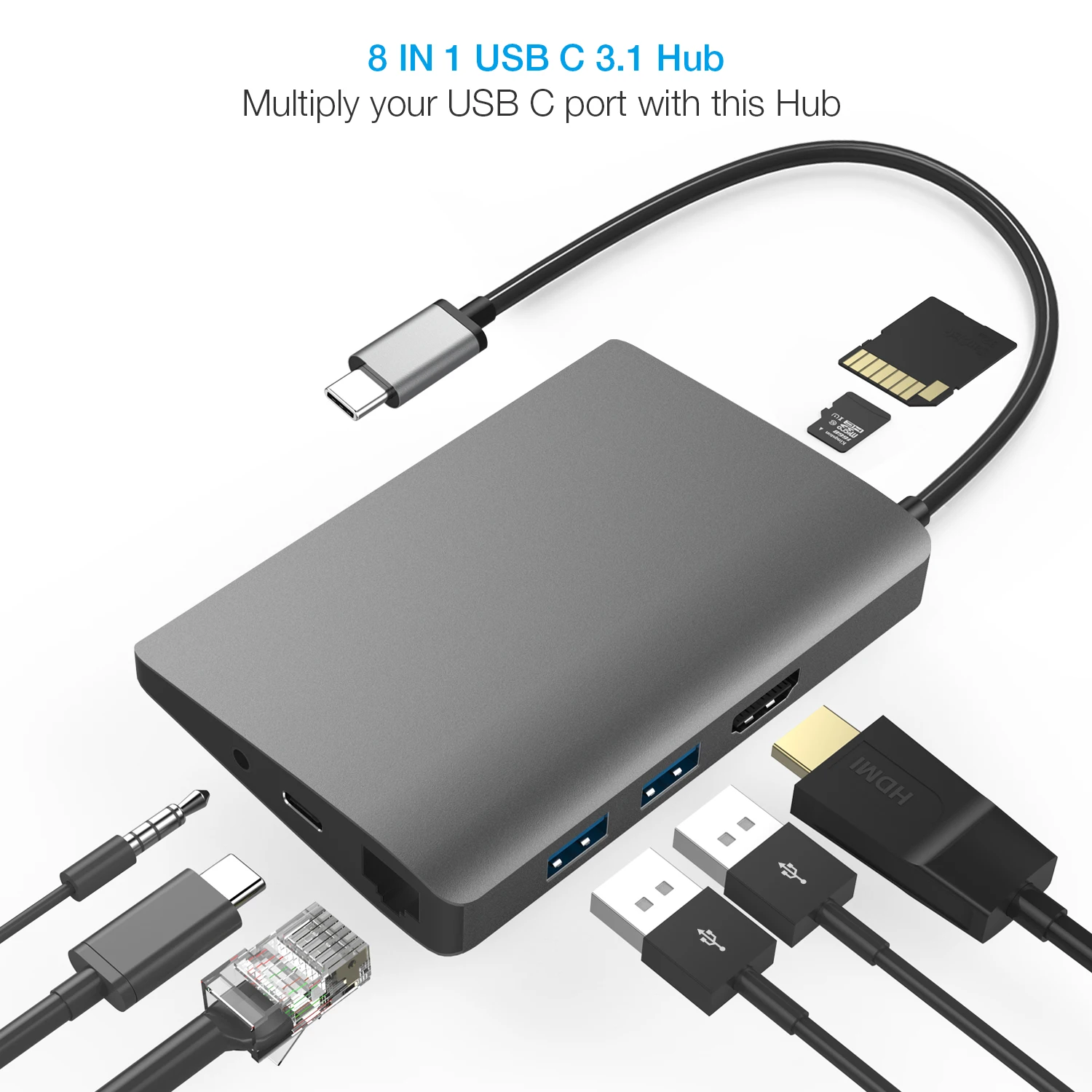Адаптер JCKEL usb хаб Type C 3 1 для мульти USB 0 RJ45 Аудио HDMI док станция MacBook Pro разветвитель