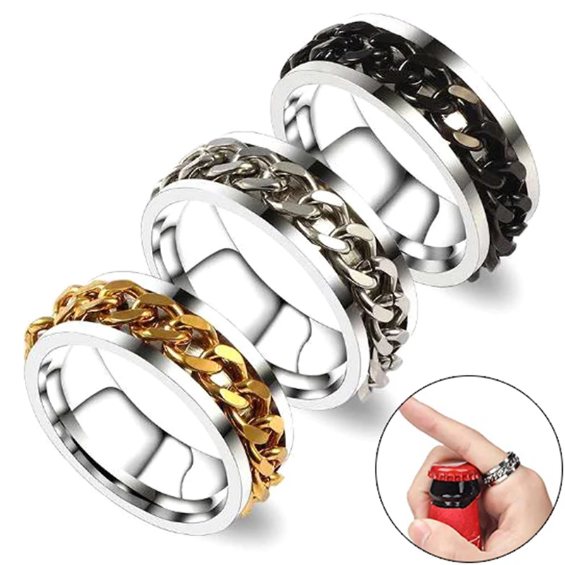 

Ring Bottle Opener Titanium Steel Chain Rotation Rings Unisex Excellent Gift