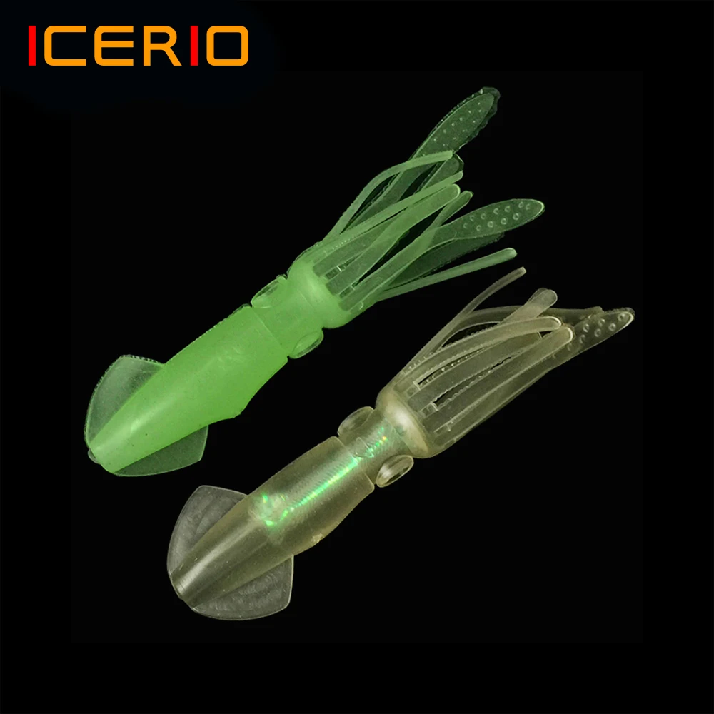 

ICERIO [50pcs] Soft Luminous Squid Lure Sea Trolling Soft Squid Bait Rubber Jigging Fishing Lures Size 105mm * 8g