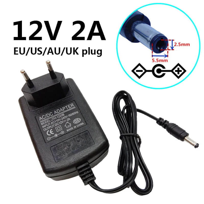 12 В 2A 5 мА AC DC преобразователь источник питания вольт EU UK US AU Plug 2 мм * Разъем