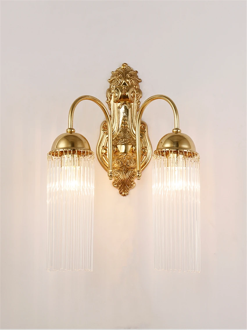 

European All-copper Gold Crystal Wall Lamps Bedroom Living Room Corridor French Luxury Hotel Villa Sconces Wall Lights Fixtures