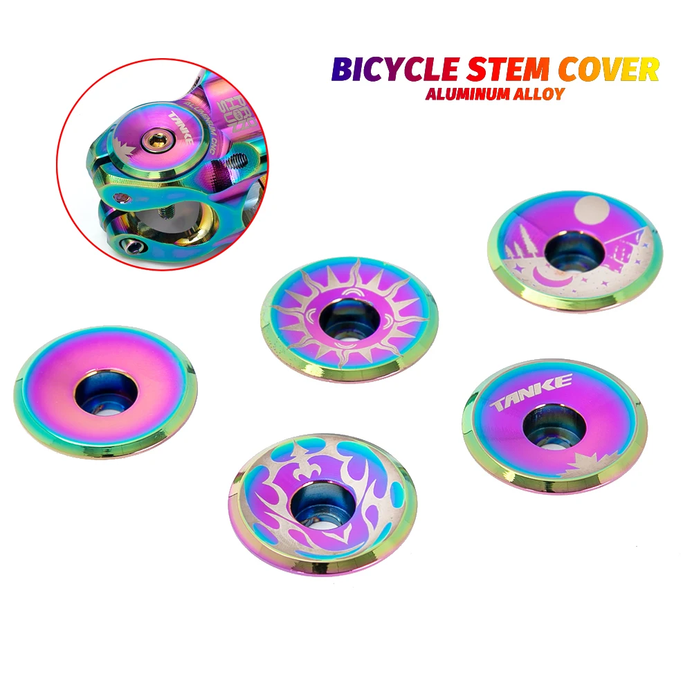 

TANKE MTB Road Bike Stem Cover Top Cap Aluminum Mountain Bicycle Stem Headset Top Oil Slick Light Weight Bicycle Headset Top Cap