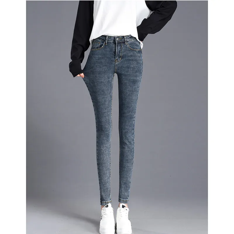 JUJULAND Women Denim Skinny Pants Super Stretch Front Pocket Waist Blue Grey Slim Elastic Lady Jeans 8501 | Женская одежда