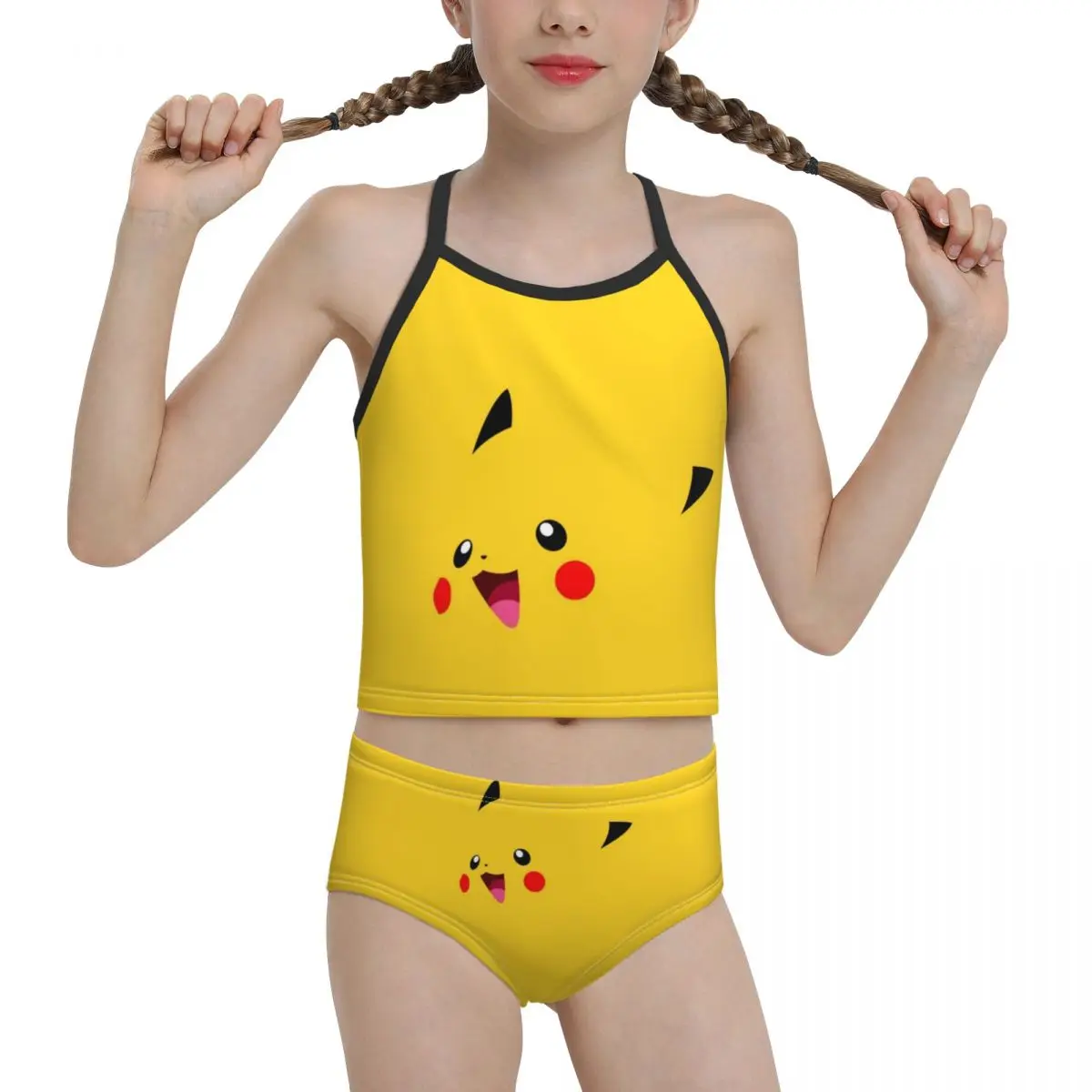 

2021 Japanese Anime Chibi Swimwear for junior high school Girl Print Pika Biquini Wholesale Brand for Children Girl
