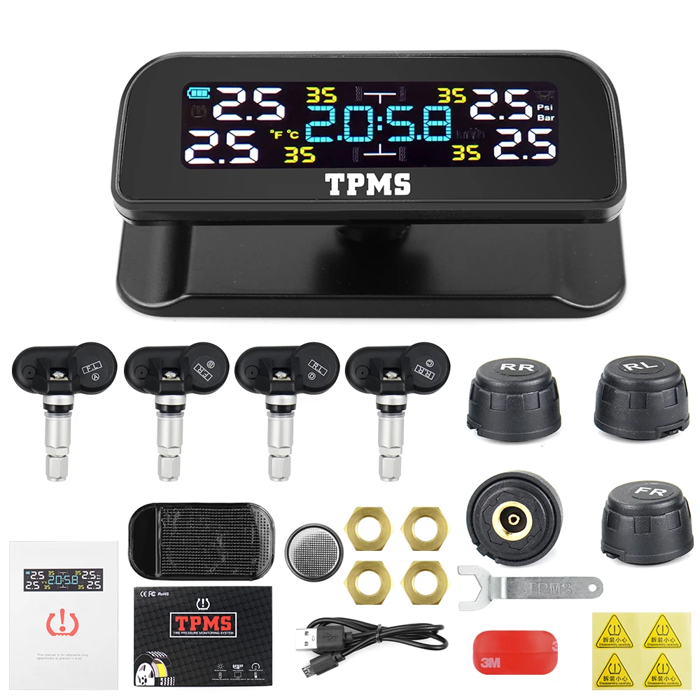 

Система контроля давления в шинах TPMS, автоматическая система контроля яркости, на солнечной батарее, с регулируемым ЖК-экраном, с 4 датчикам...