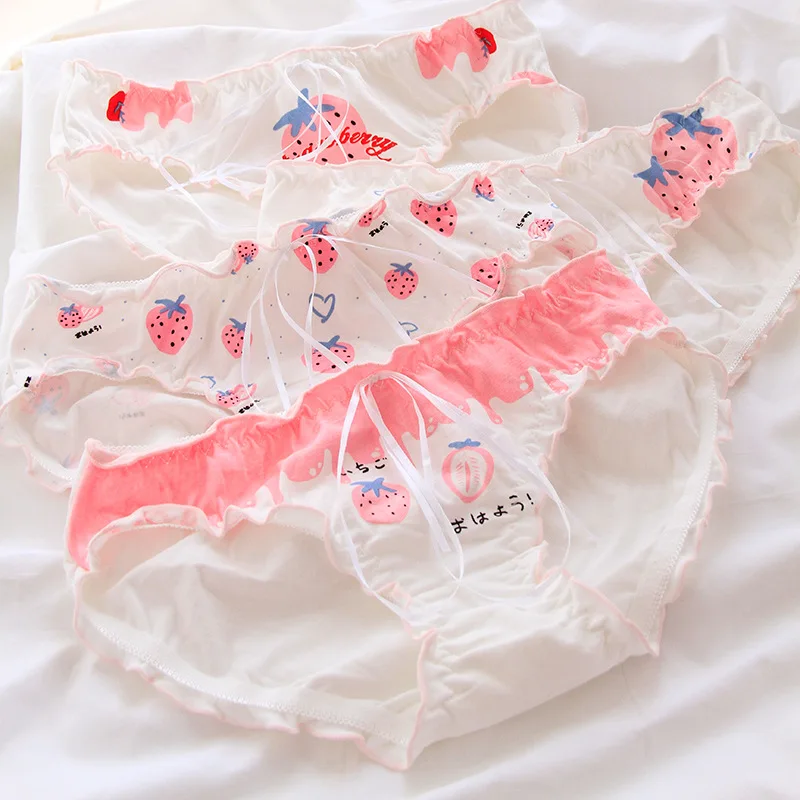 Новое Розовое нижнее белье для подростков трусики с клубничкой молодых девушек