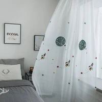 premium emboridery outer space voile curtains for kids boys bedroom cartoon stars chifon screen curtain drapes for music room